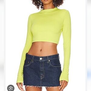 NWT Revolve LITA By Ciara Mock Neck Jersey Long Sleeve Crop Top Lime Green Small